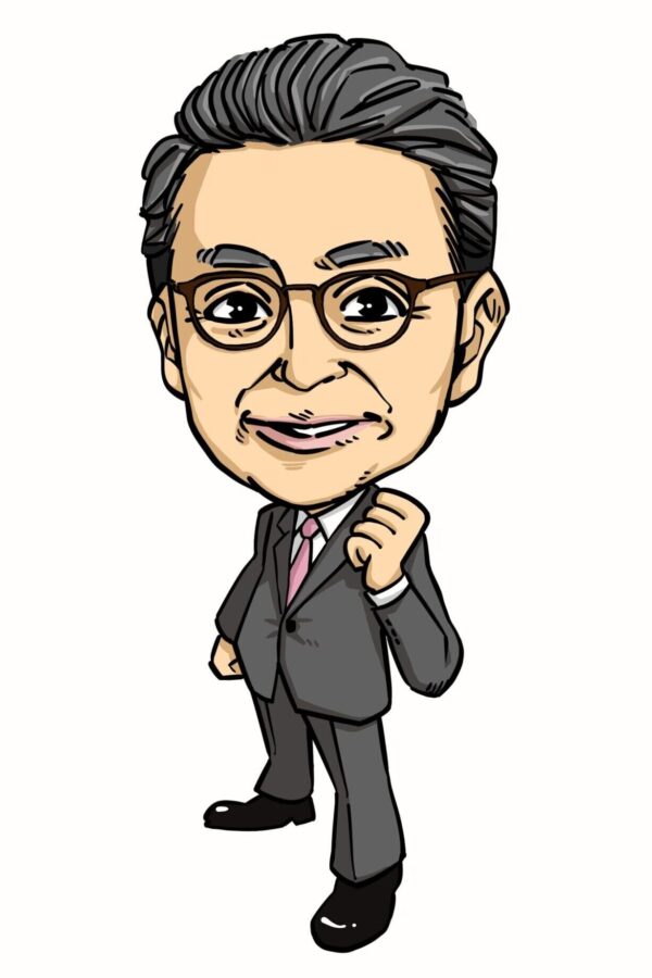スーツ姿の永松杵築市長をアニメ風に描いたアイコン